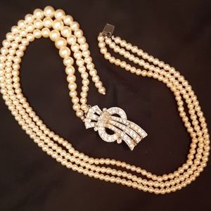 Vintage Faux Pearl & Crystal Necklace